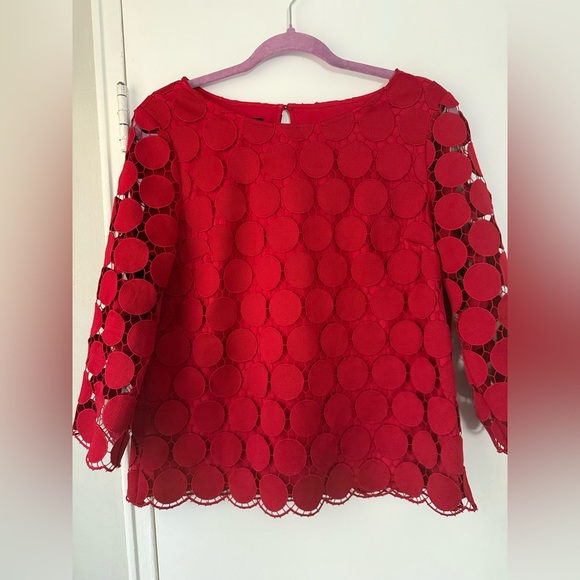 Talbots Medallion Scalloped 3/4 Bell Sleeve Top Opulent Dot Red Sz Small $59 - Picture 3 of 3